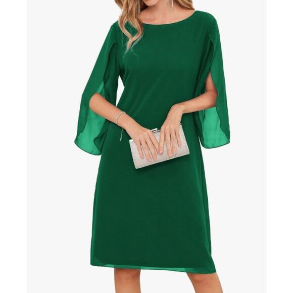 NEW Grace Karin Green Chiffon Shift Dress Sz 18 Flutter Sleeve Cocktail Party - Picture 1 of 5